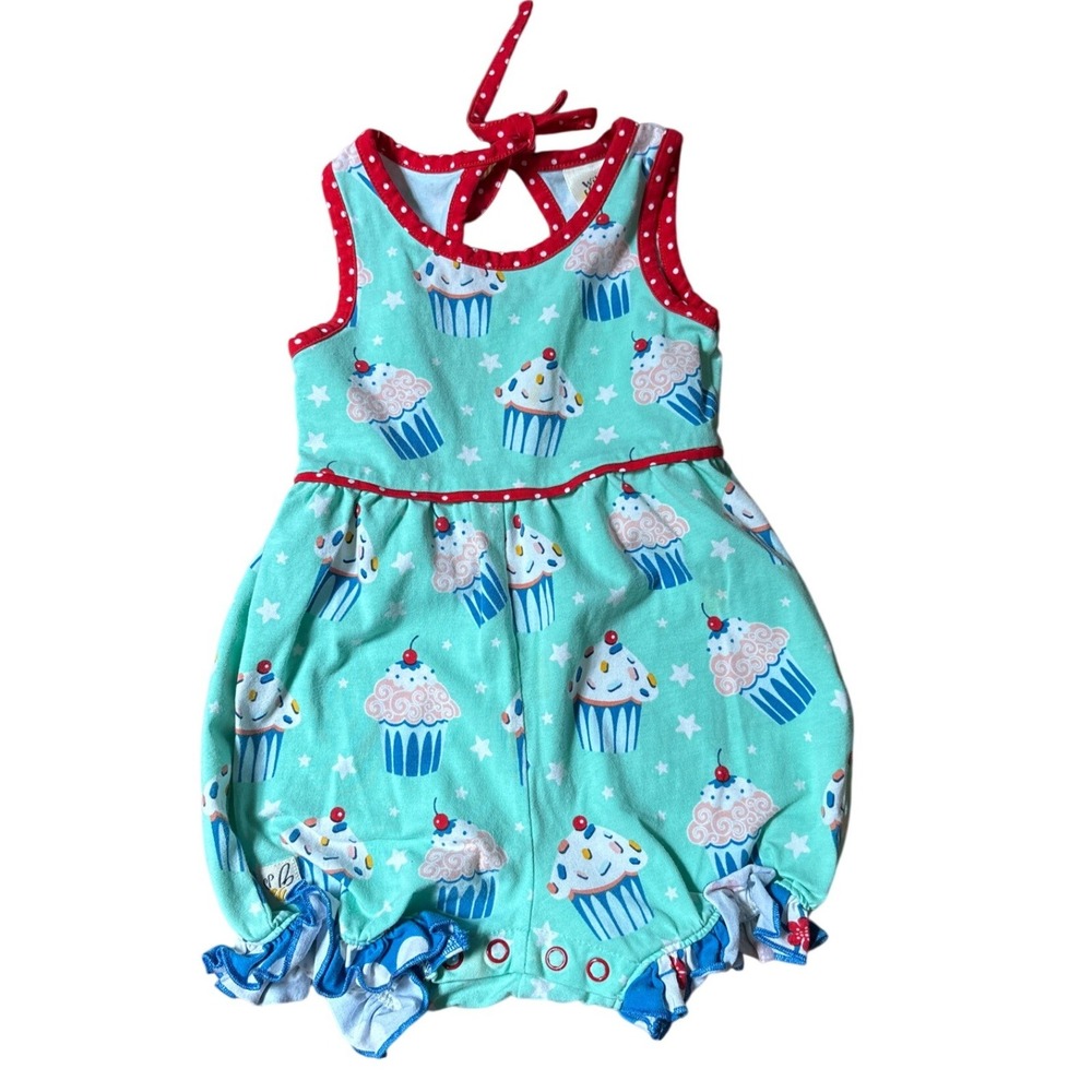 Wildflowers Cupcake Romper Girls Mint Green Ruffle Bubble SIZE 2T